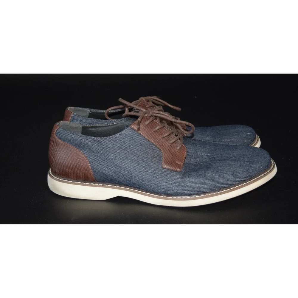 Steve Madden Oxford Shoes Mens 12 Blue Brown Good Denim Faux Leather WM911156